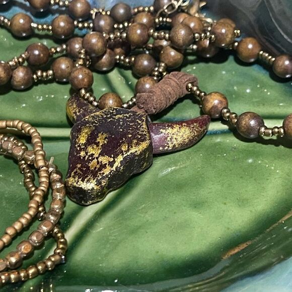 Trendy Handcrafted Bull Head Long Necklace Earrings & Bracelet - Picture 4 of 4